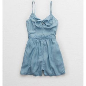 Aerie XS tie front chambray romper